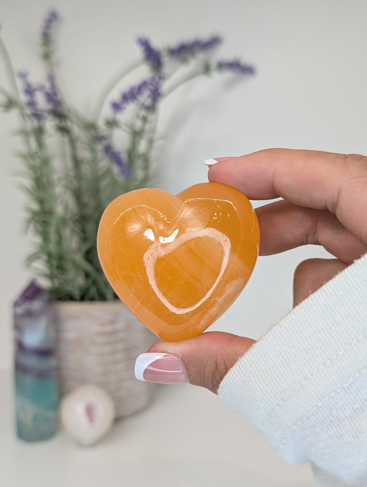 Juicy Orange Calcite Puffy Hearts from Mexico