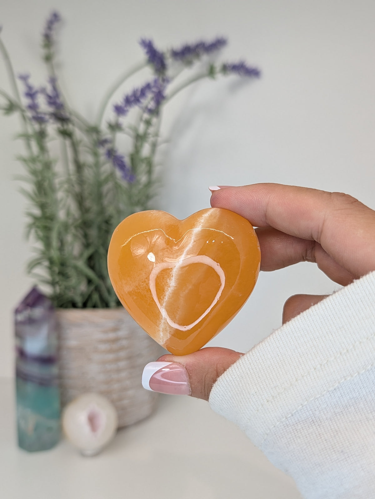 Juicy Orange Calcite Puffy Hearts from Mexico