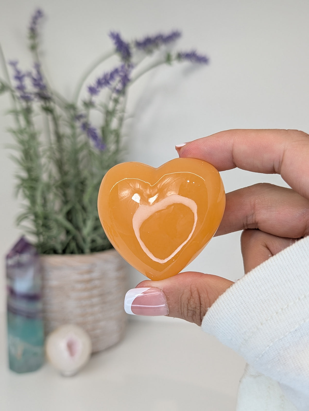 Juicy Orange Calcite Puffy Hearts from Mexico