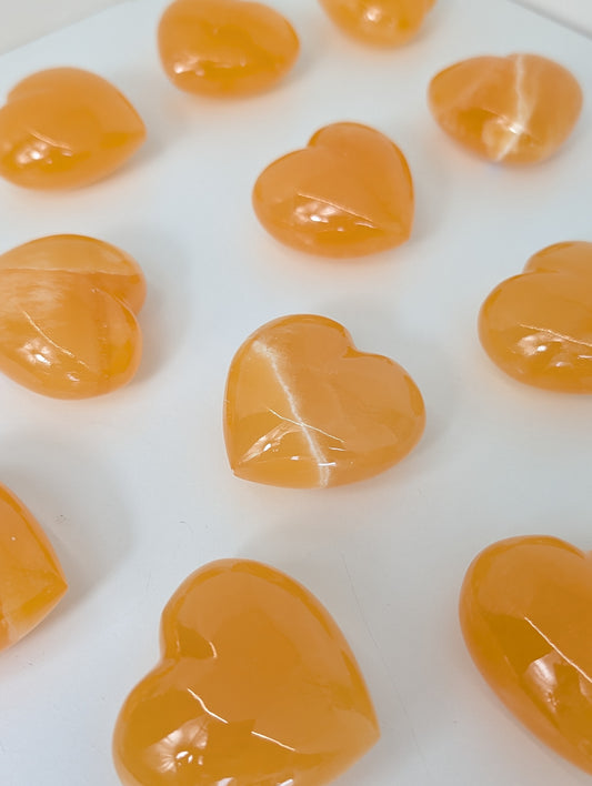 Juicy Orange Calcite Puffy Hearts from Mexico