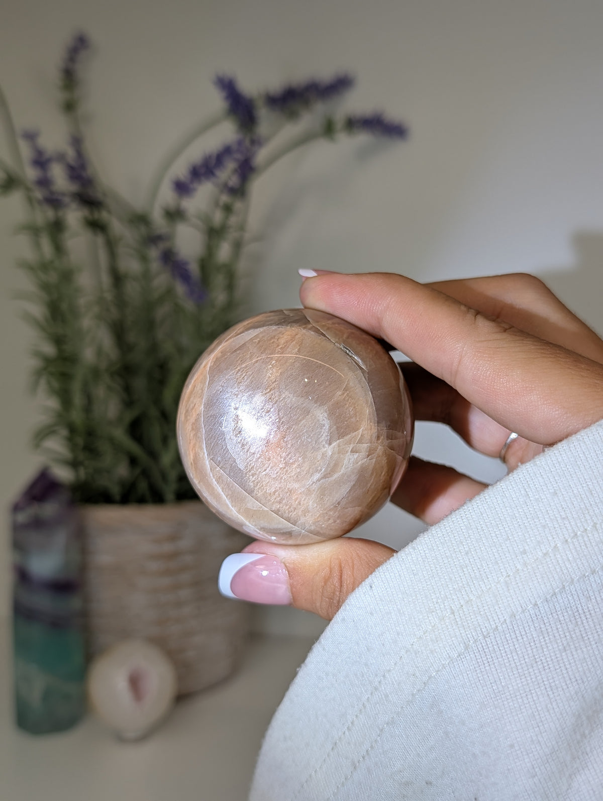 Madagascan Peach Moonstone Spheres