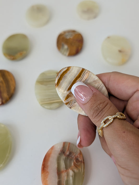 Intuitively Chosen Mexican Banded Green Onyx Calcite Worry Stones