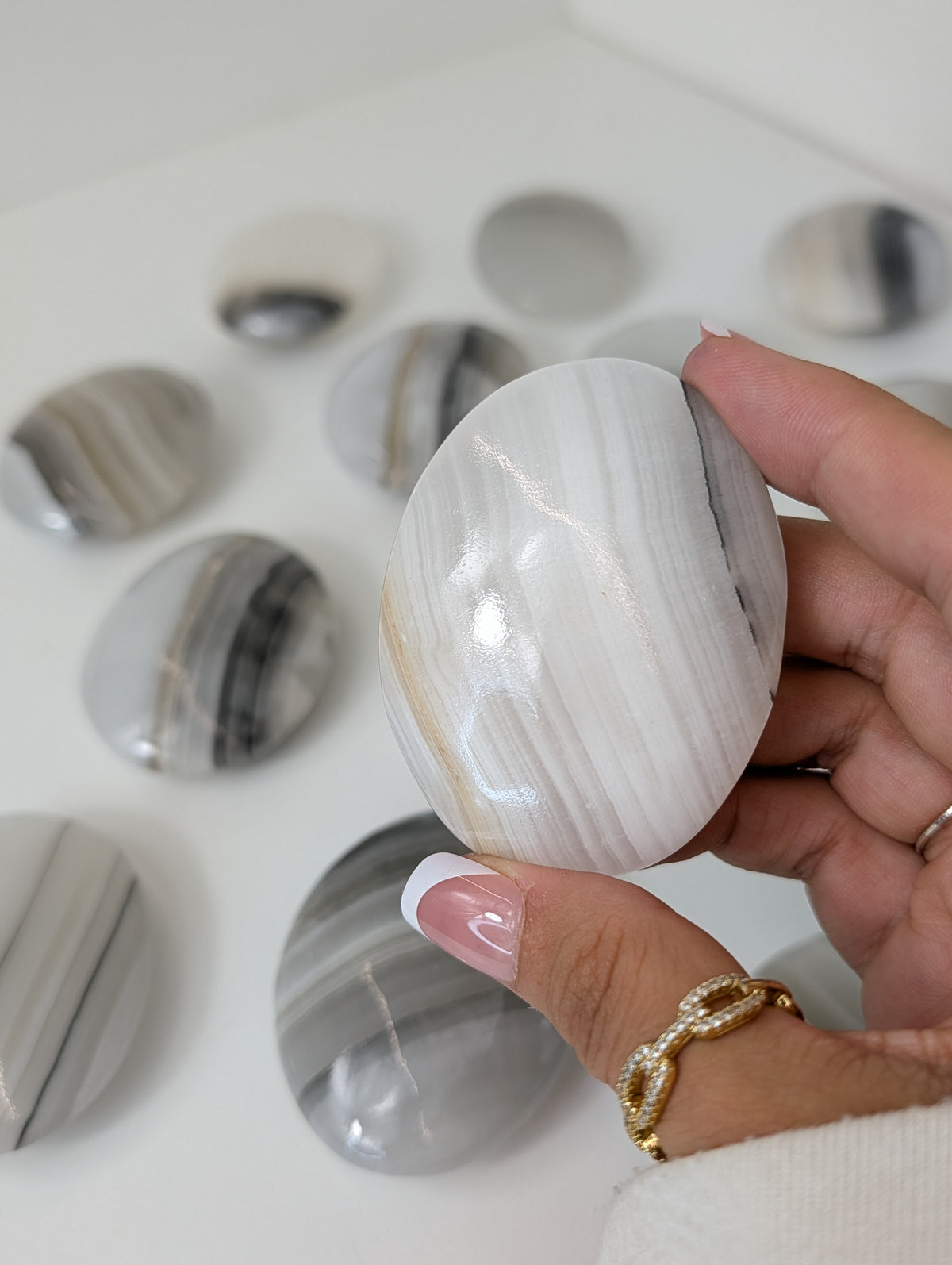 Intuitively Chosen Mexican Banded Onyx Calcite Palm Stones