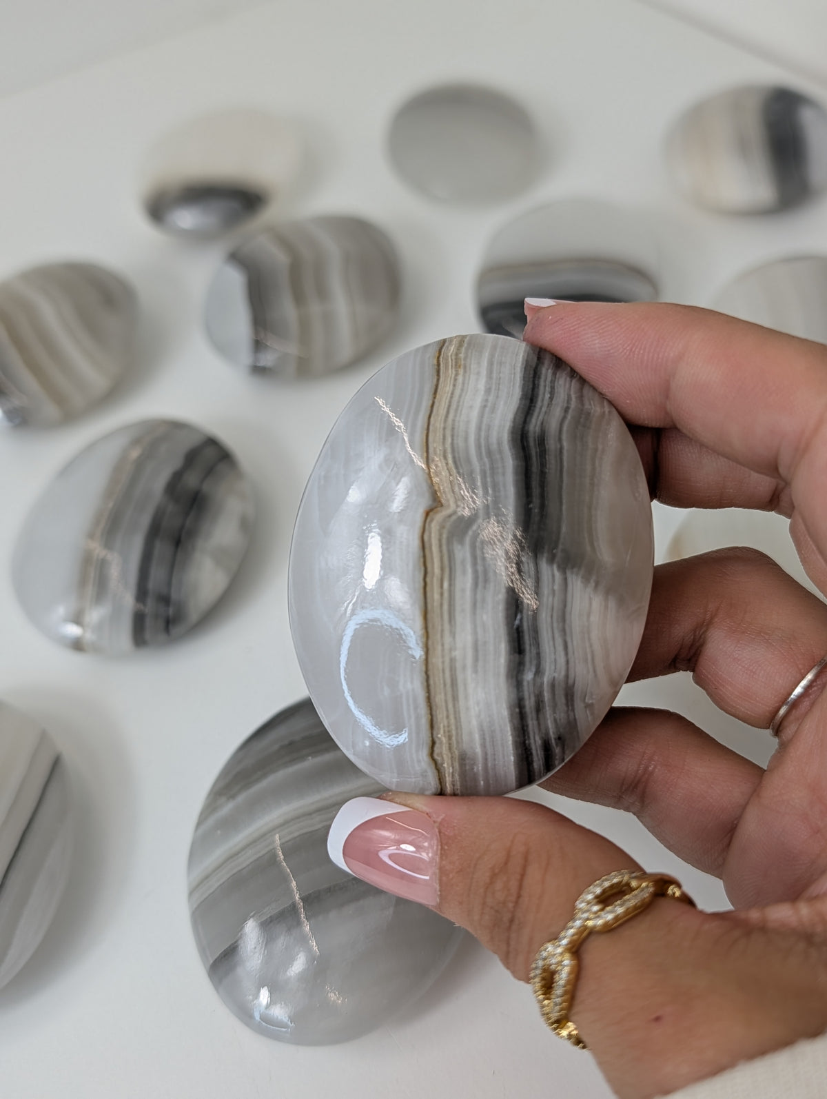 Intuitively Chosen Mexican Banded Onyx Calcite Palm Stones