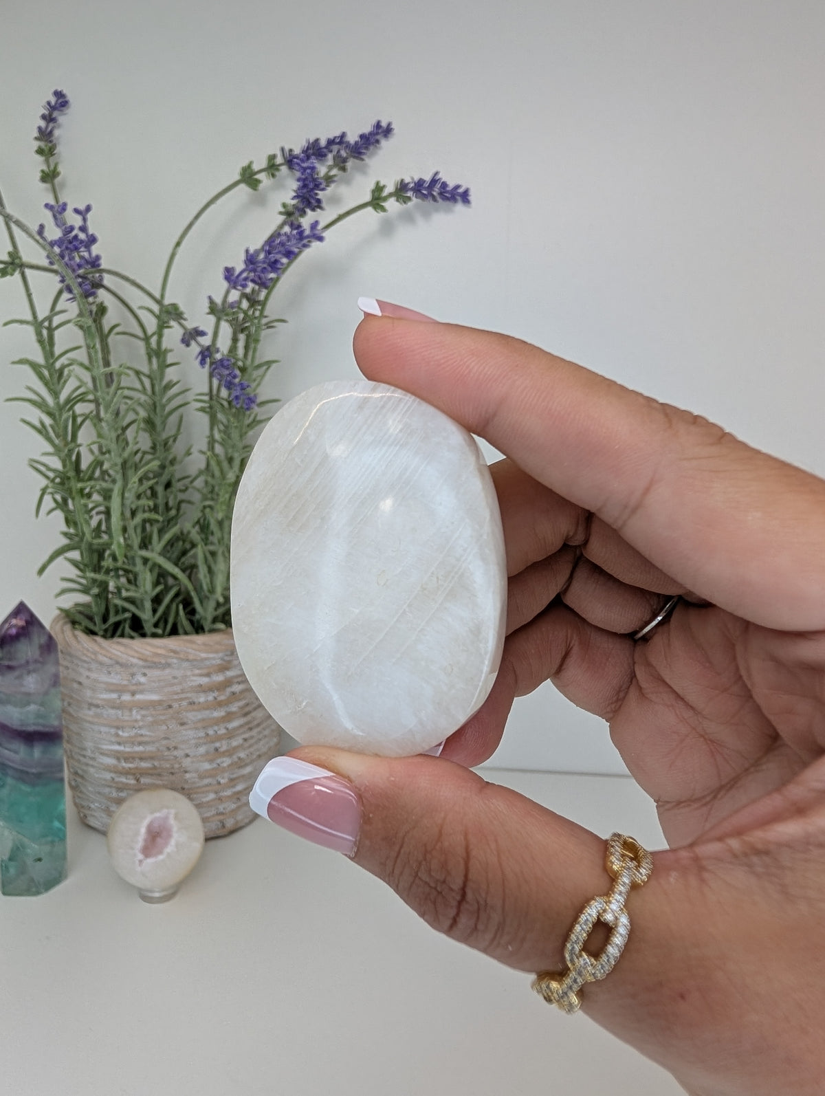 Blue / White Moonstone Palm Stones