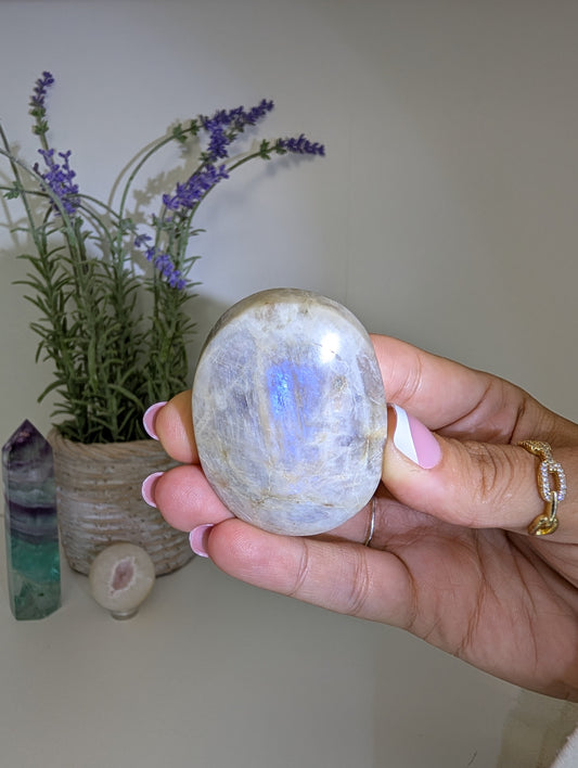 Blue / White Moonstone Palm Stones
