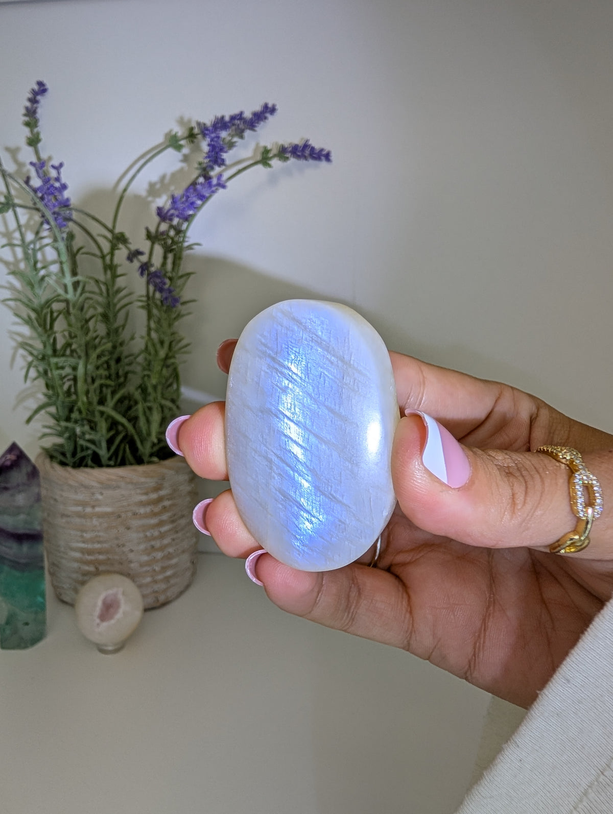 Blue / White Moonstone Palm Stones