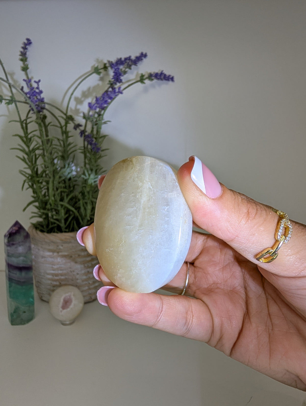 Blue / White Moonstone Palm Stones