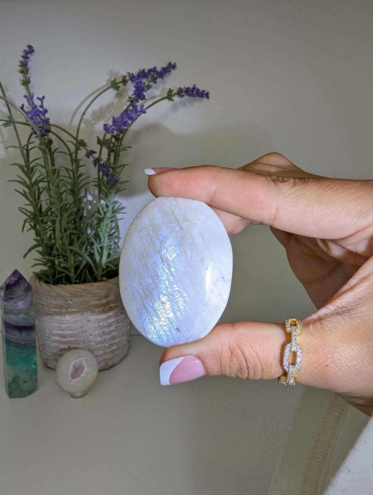 Blue / White Moonstone Palm Stones
