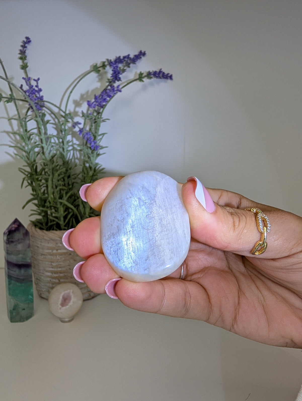 Blue / White Moonstone Palm Stones
