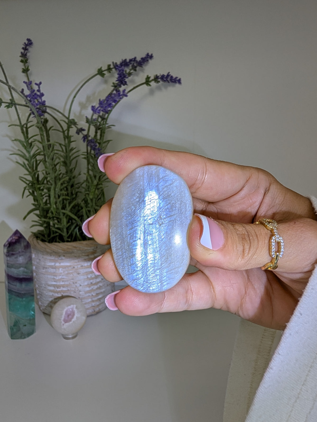 Blue / White Moonstone Palm Stones