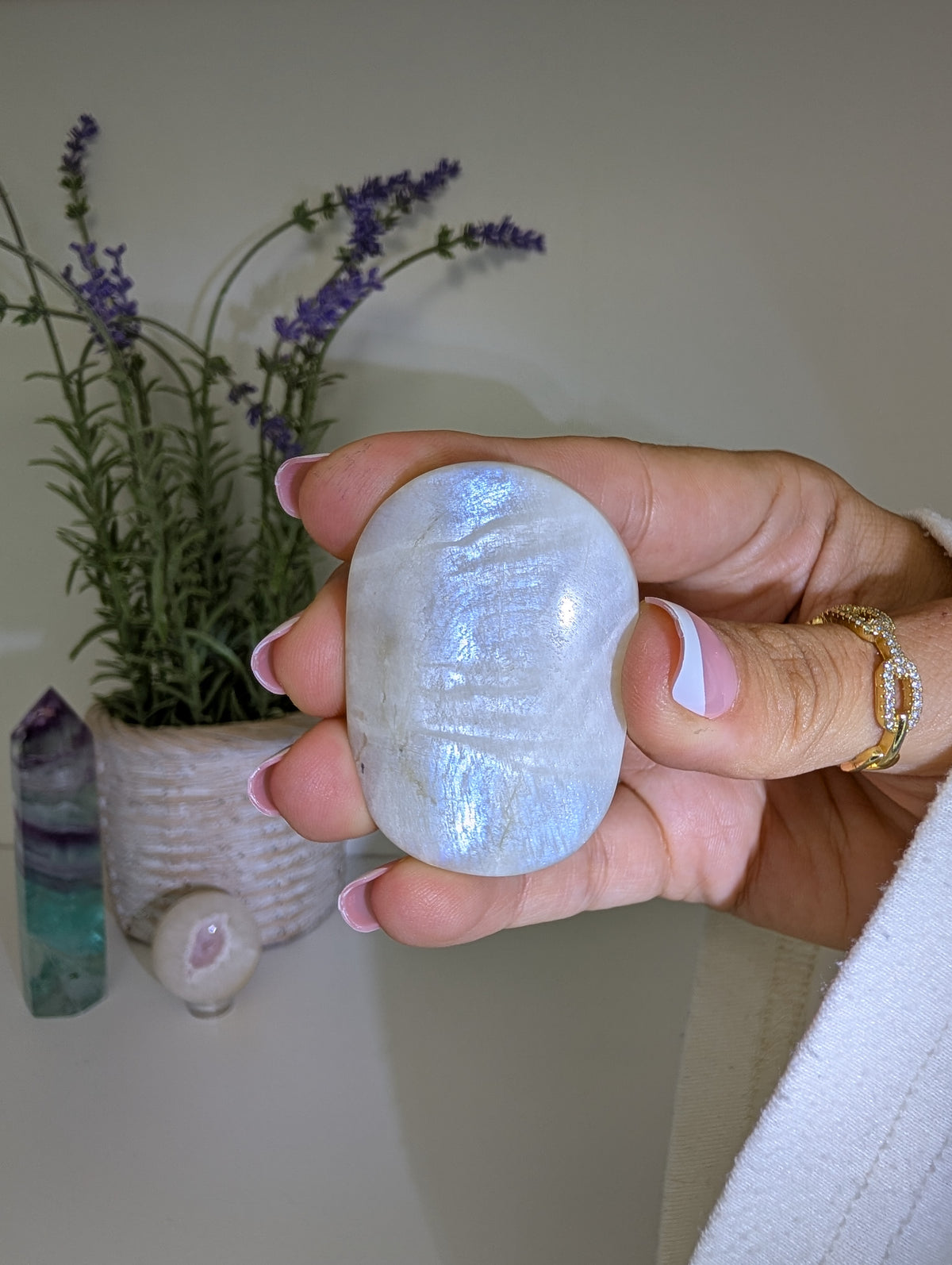 Blue / White Moonstone Palm Stones