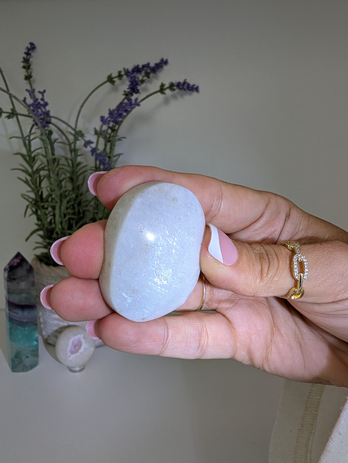 Blue / White Moonstone Palm Stones