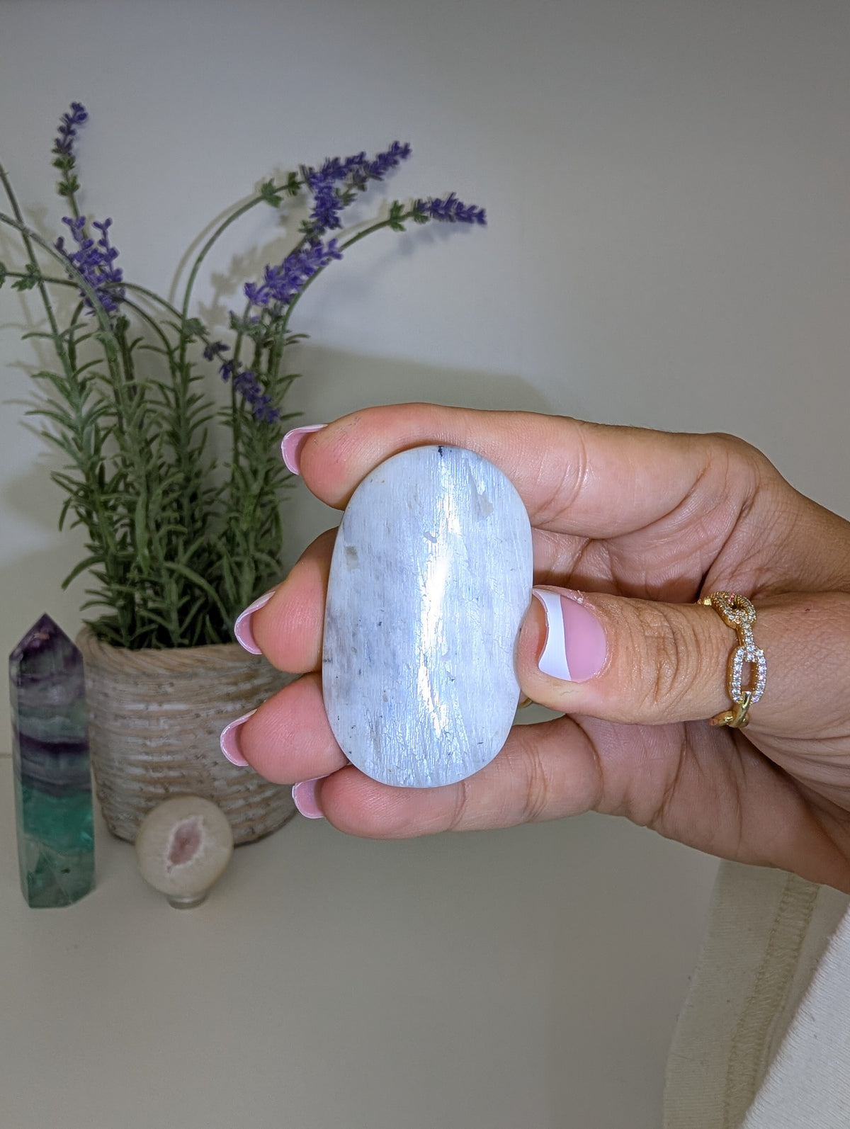Blue / White Moonstone Palm Stones