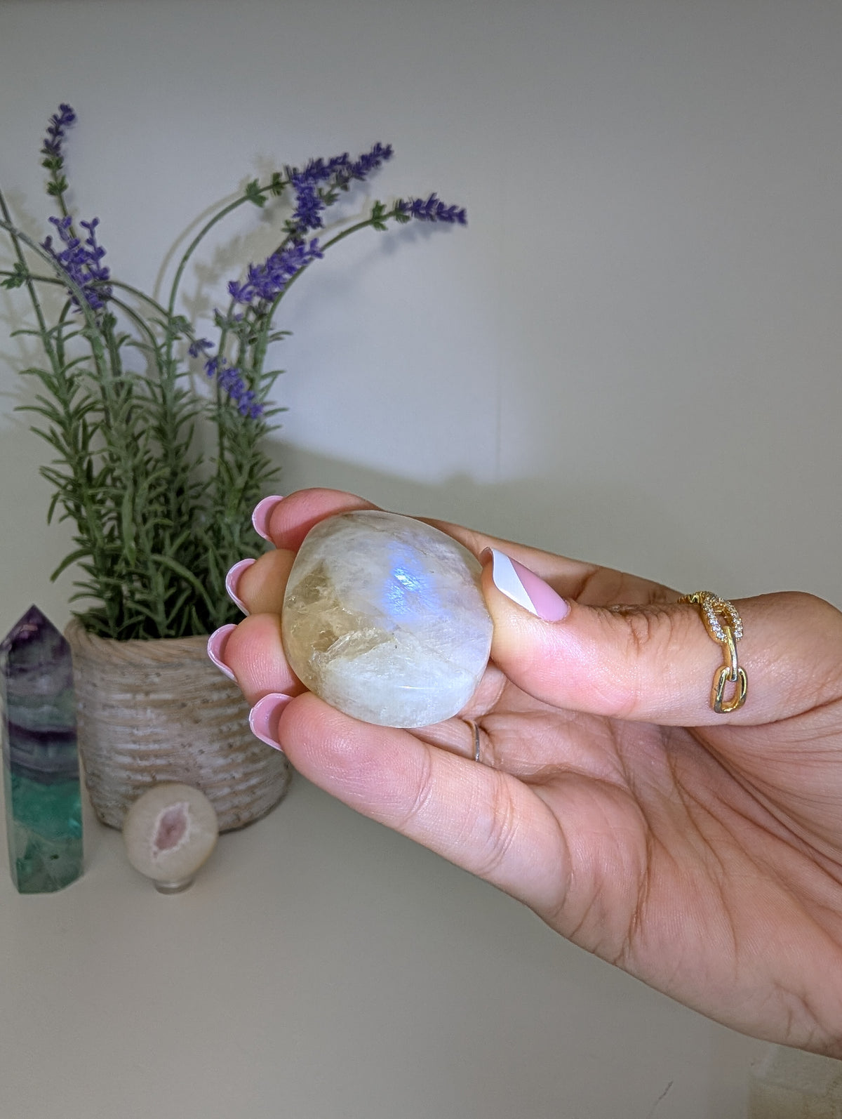 Blue / White Moonstone Palm Stones