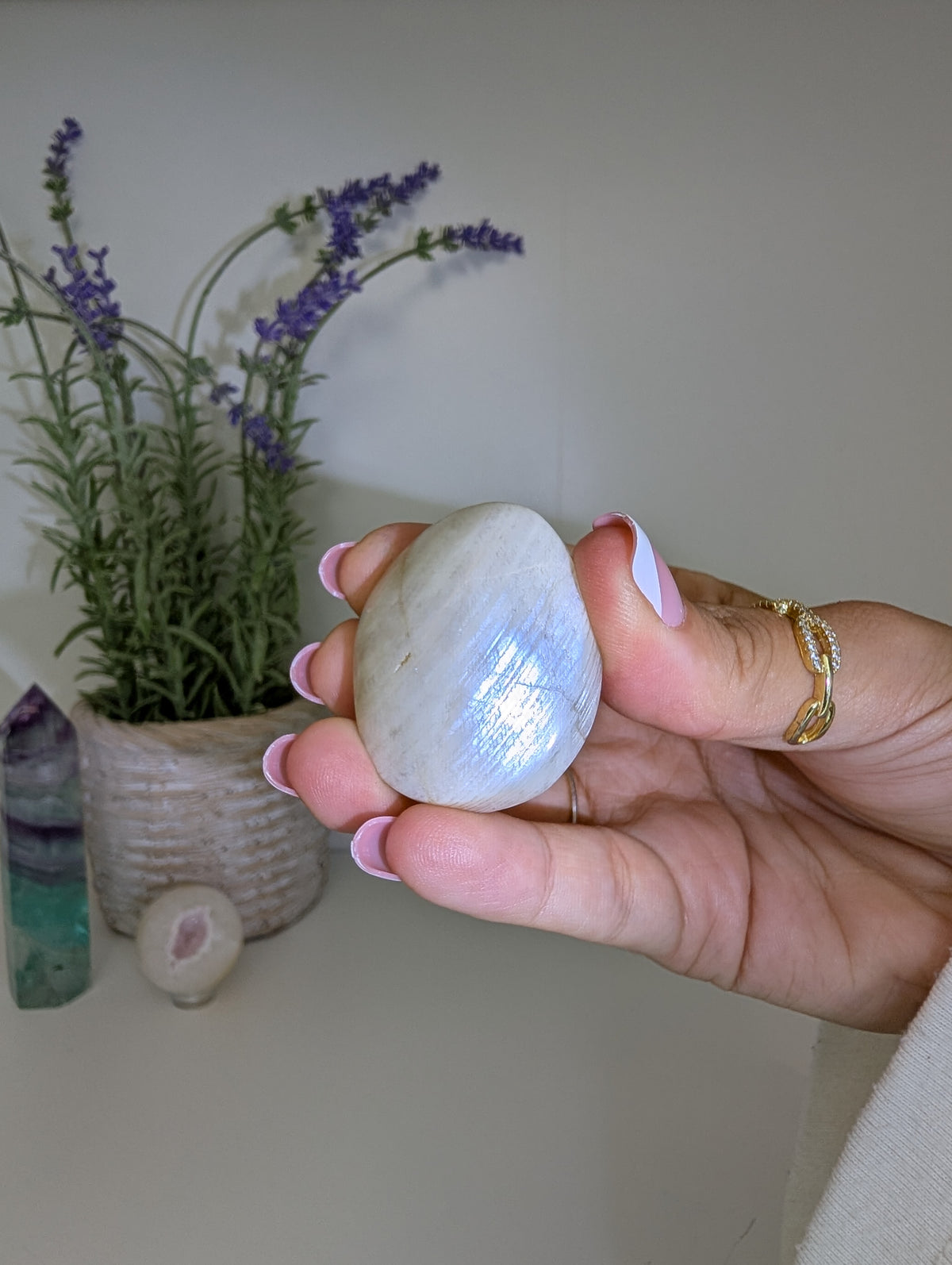 Blue / White Moonstone Palm Stones