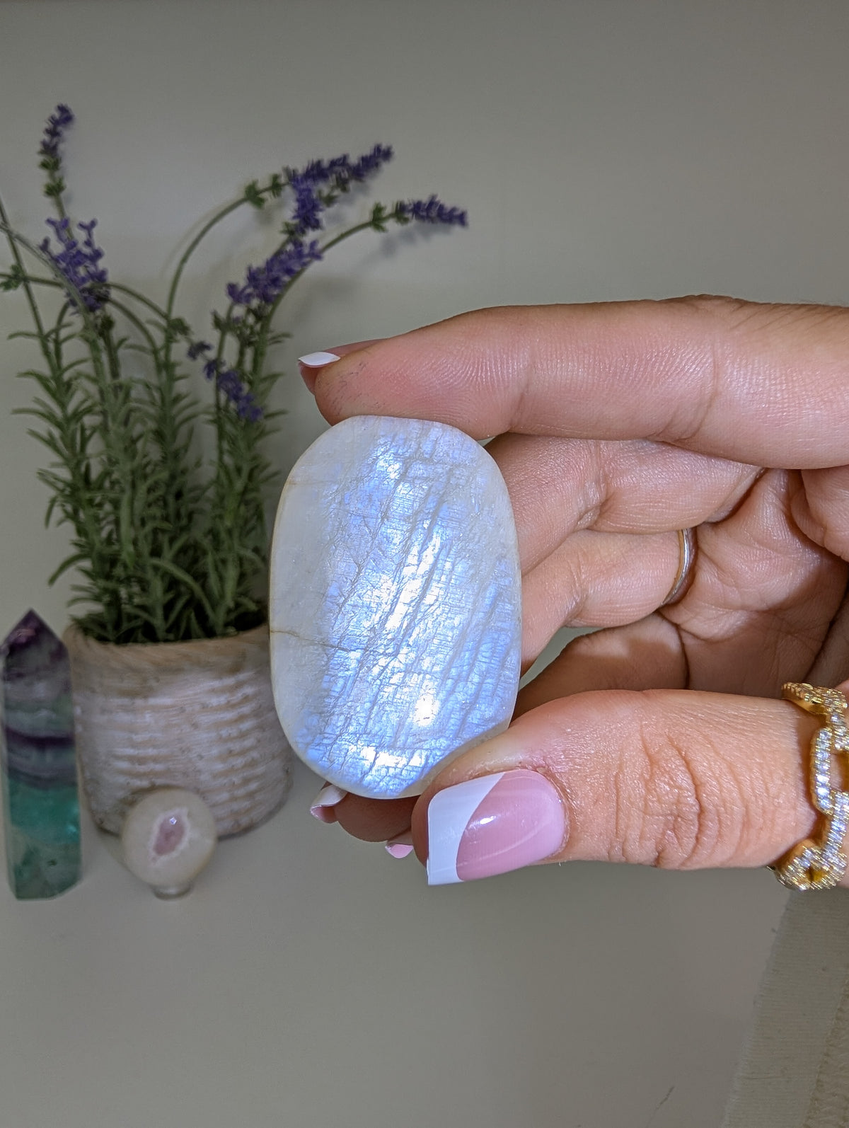 Blue / White Moonstone Palm Stones