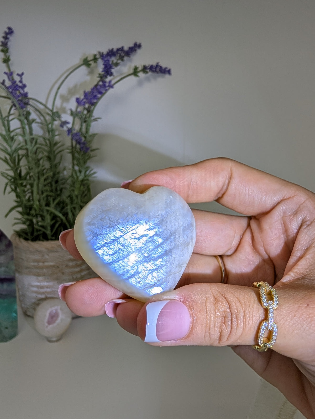 Blue / White Moonstone Hearts