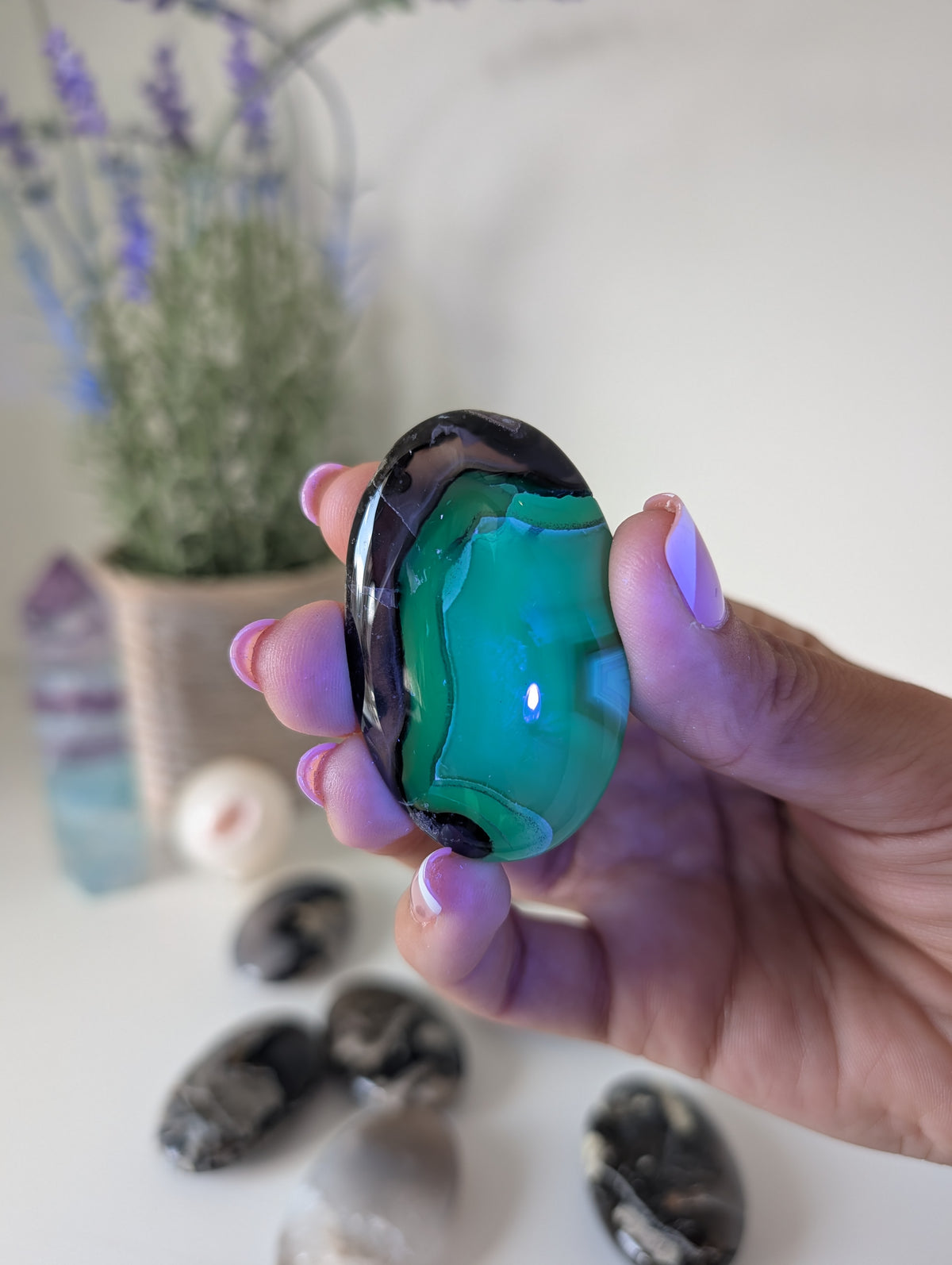 Volcano Agate Palm Stones - UV Reactive