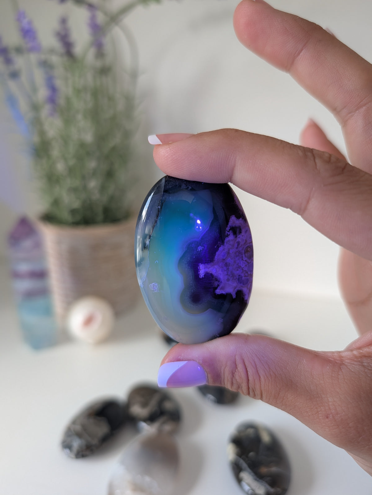 Volcano Agate Palm Stones - UV Reactive