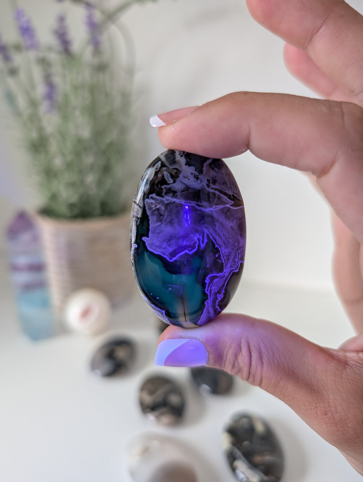 Volcano Agate Palm Stones - UV Reactive
