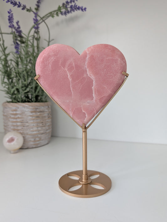 Pink Opal Heart on Custom Gold Stand