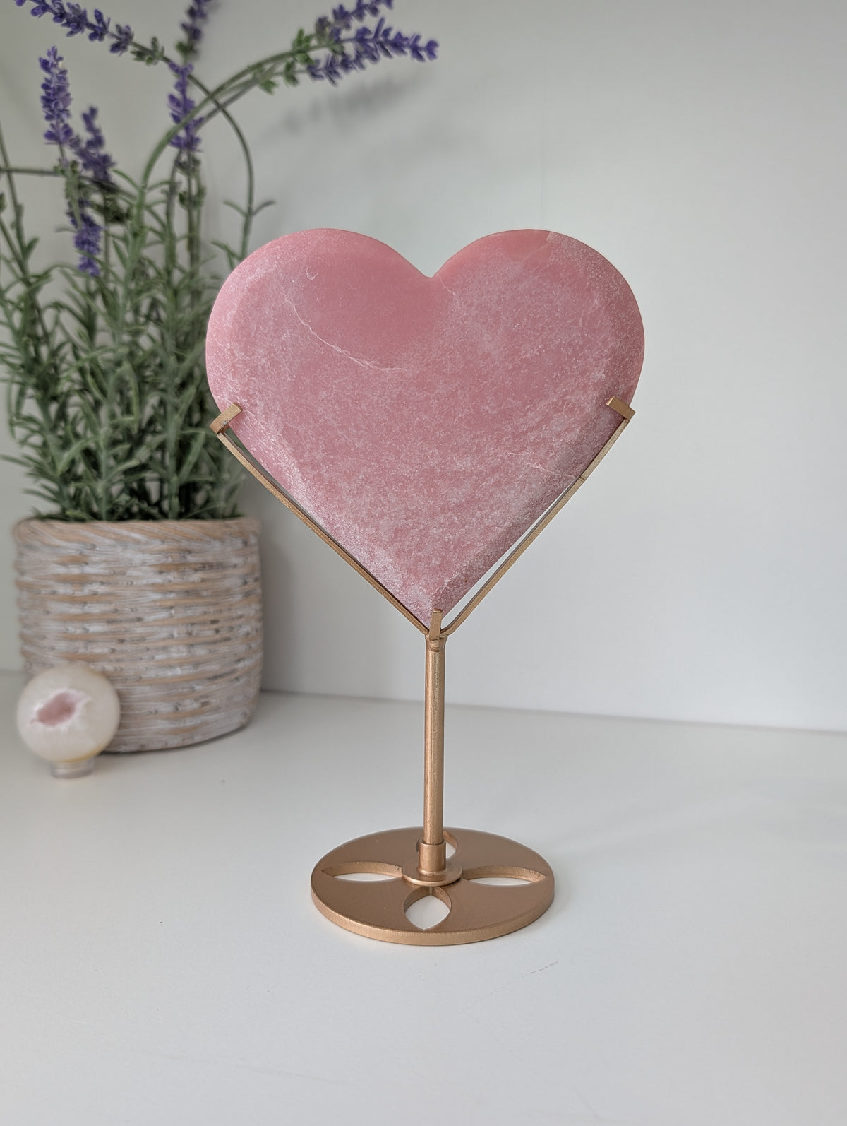 Pink Opal Heart on Custom Gold Stand