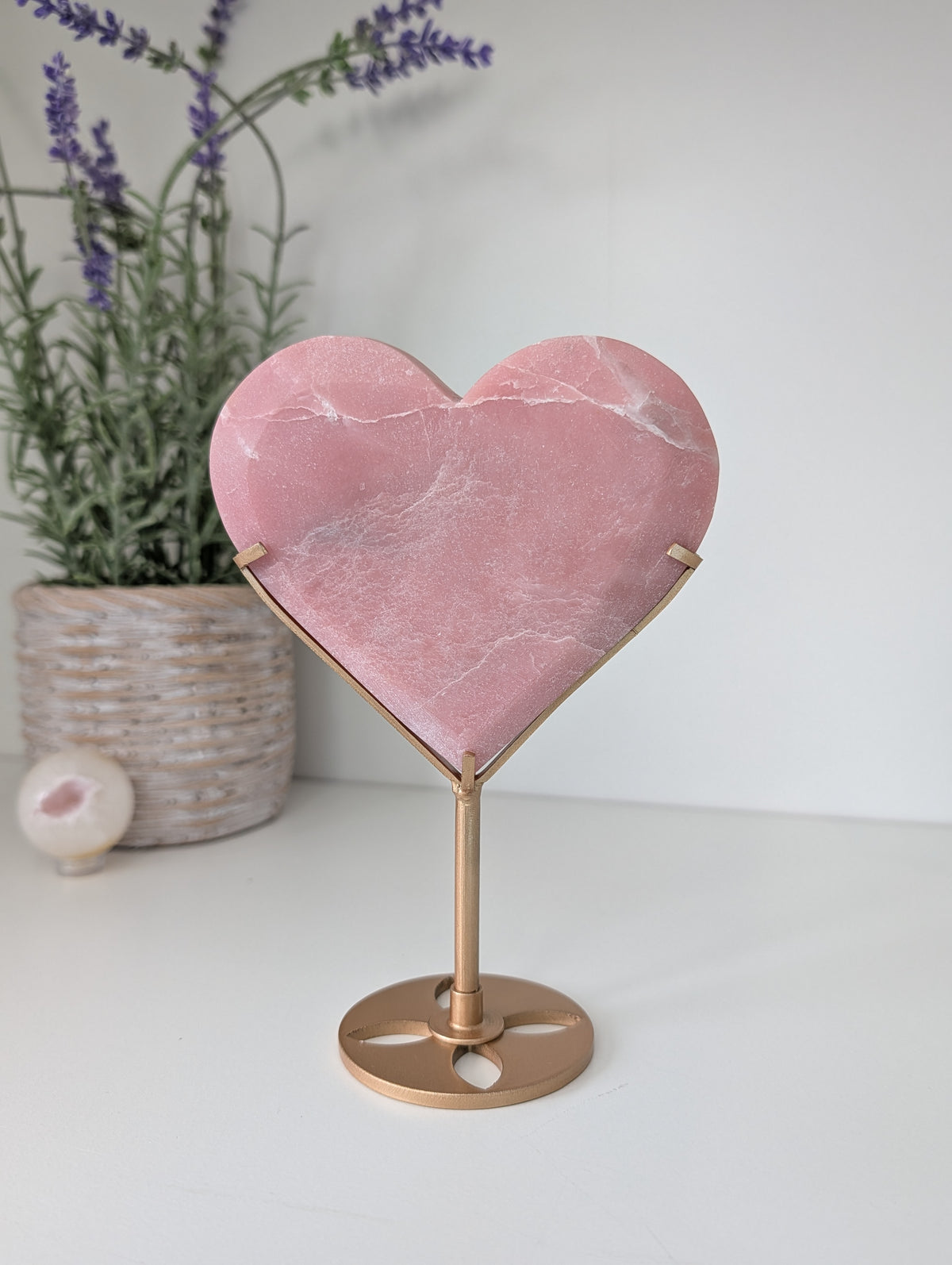 Pink Opal Heart on Custom Gold Stand