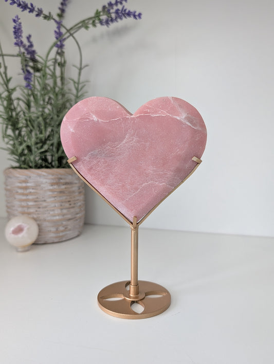 Pink Opal Heart on Custom Gold Stand