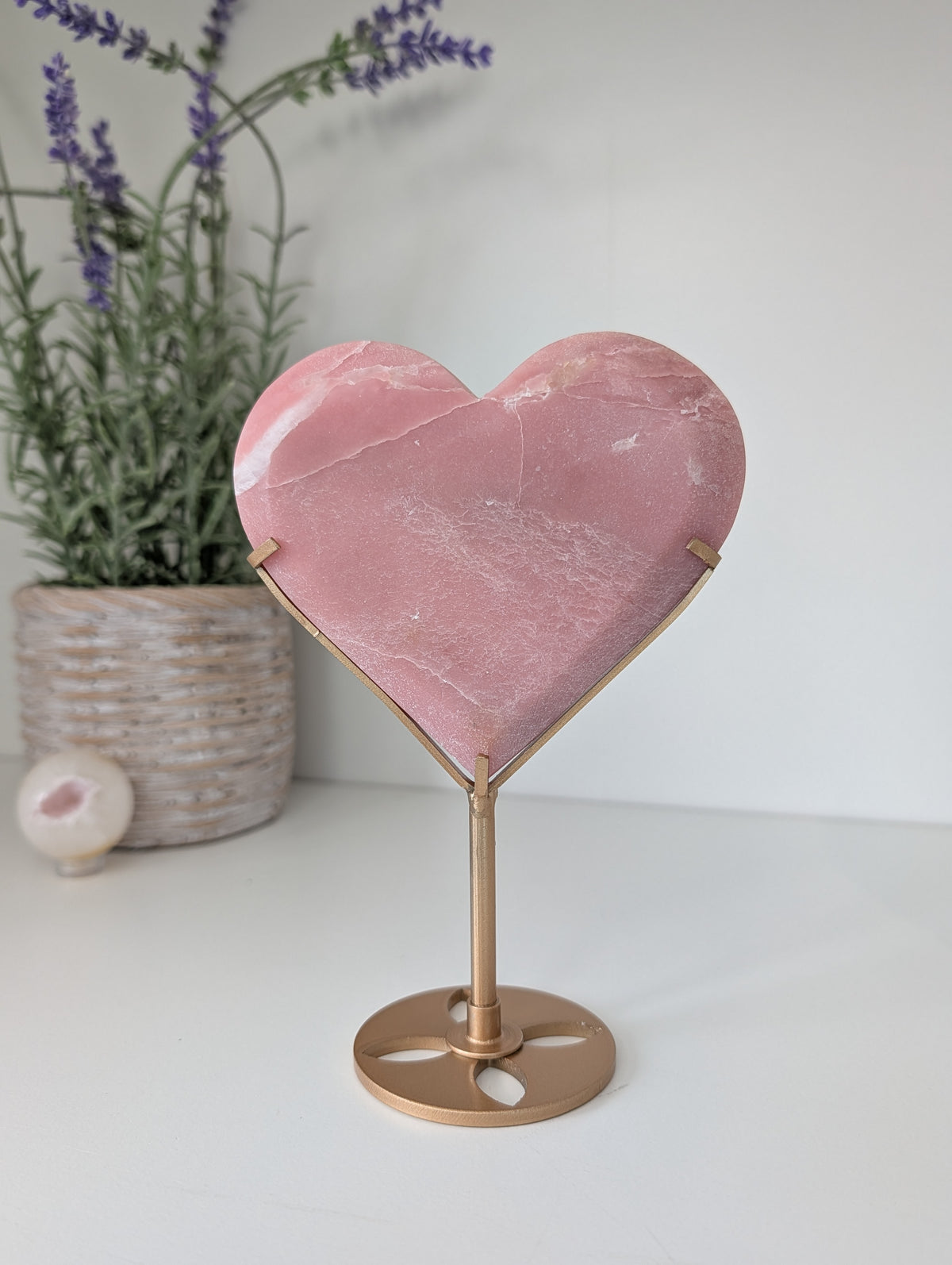 Pink Opal Heart on Custom Gold Stand
