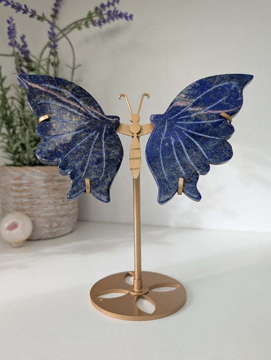 Lapis Lazuli Butterfly Wings on Custom Gold Stand