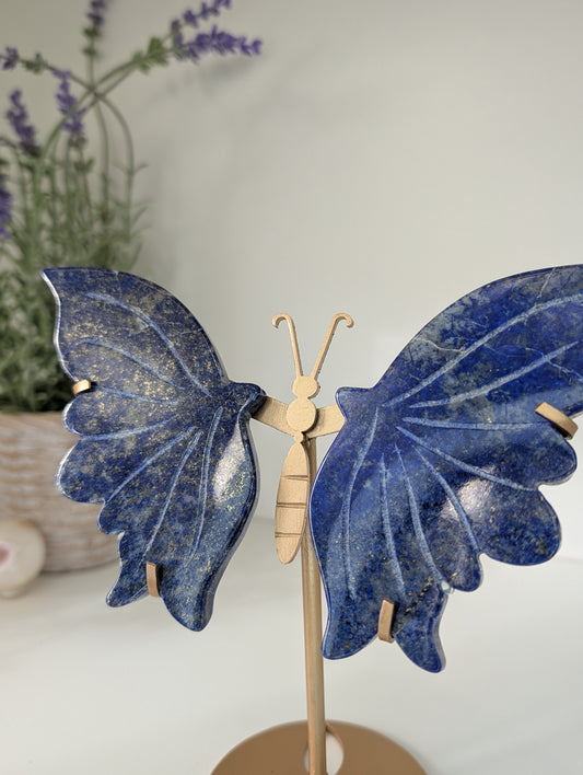 Lapis Lazuli Butterfly Wings on Custom Gold Stand