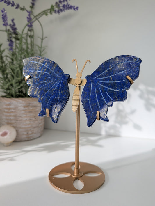 Lapis Lazuli Butterfly Wings on Custom Gold Stand
