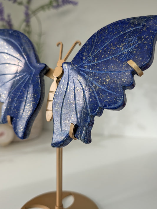 Lapis Lazuli Butterfly Wings on Custom Gold Stand
