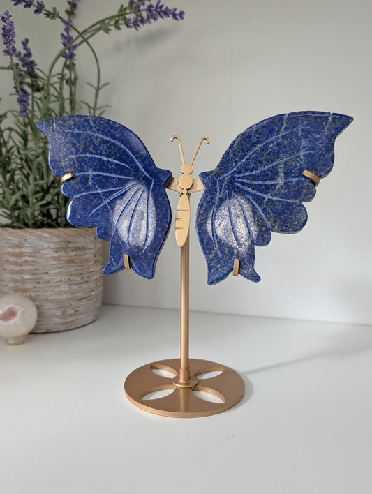 Lapis Lazuli Butterfly Wings on Custom Gold Stand