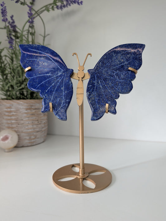 Lapis Lazuli Butterfly Wings on Custom Gold Stand