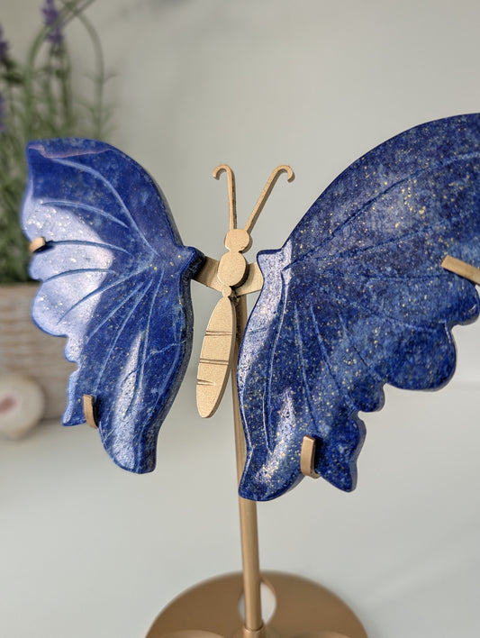 Lapis Lazuli Butterfly Wings on Custom Gold Stand