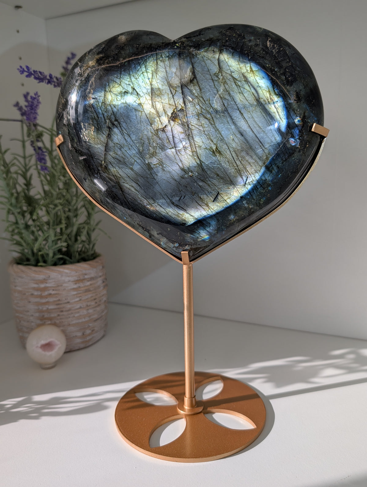 Madagascan Labradorite Heart on Custom Stand - Statement Piece