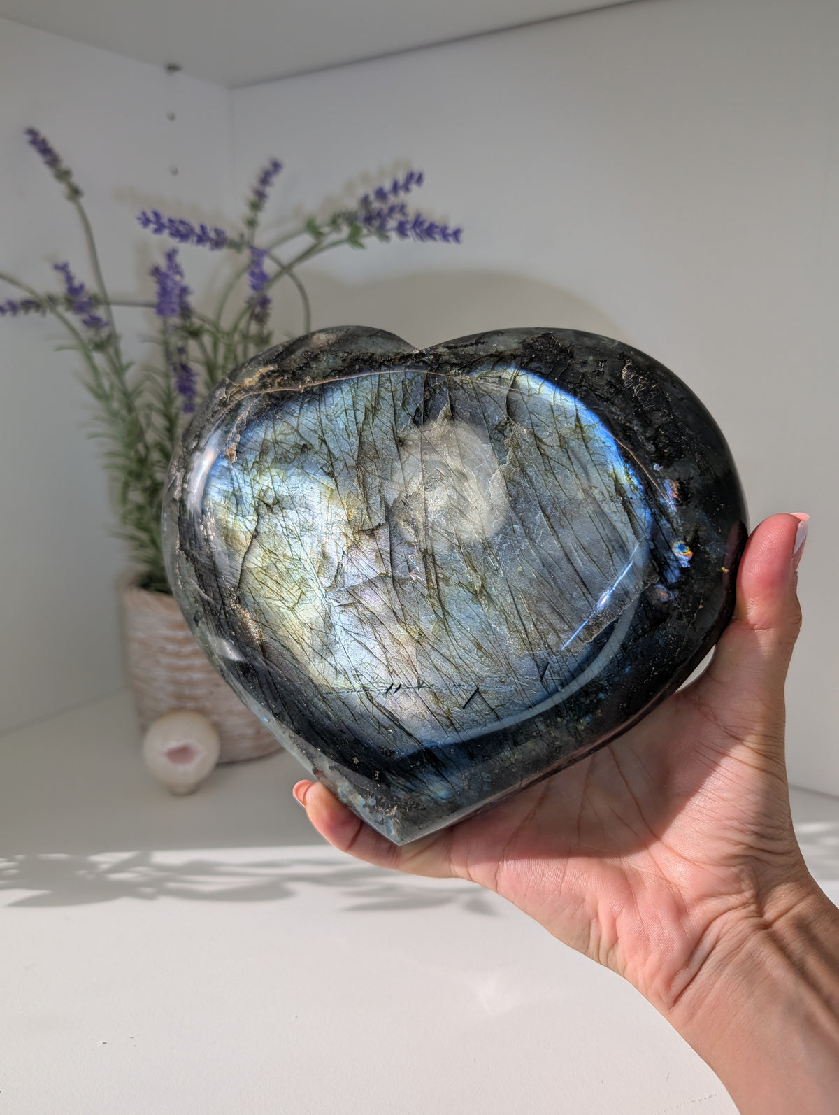 Madagascan Labradorite Heart on Custom Stand - Statement Piece