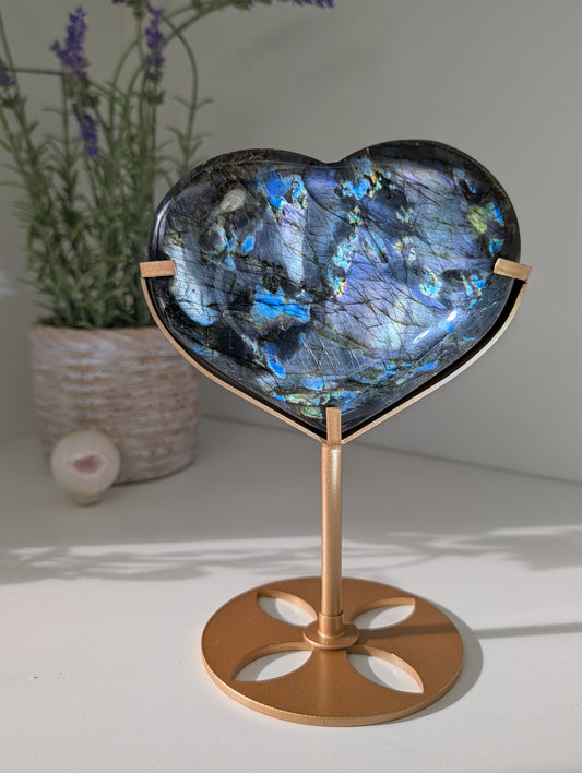 Madagascan Labradorite Heart on Custom Stand - Statement Piece