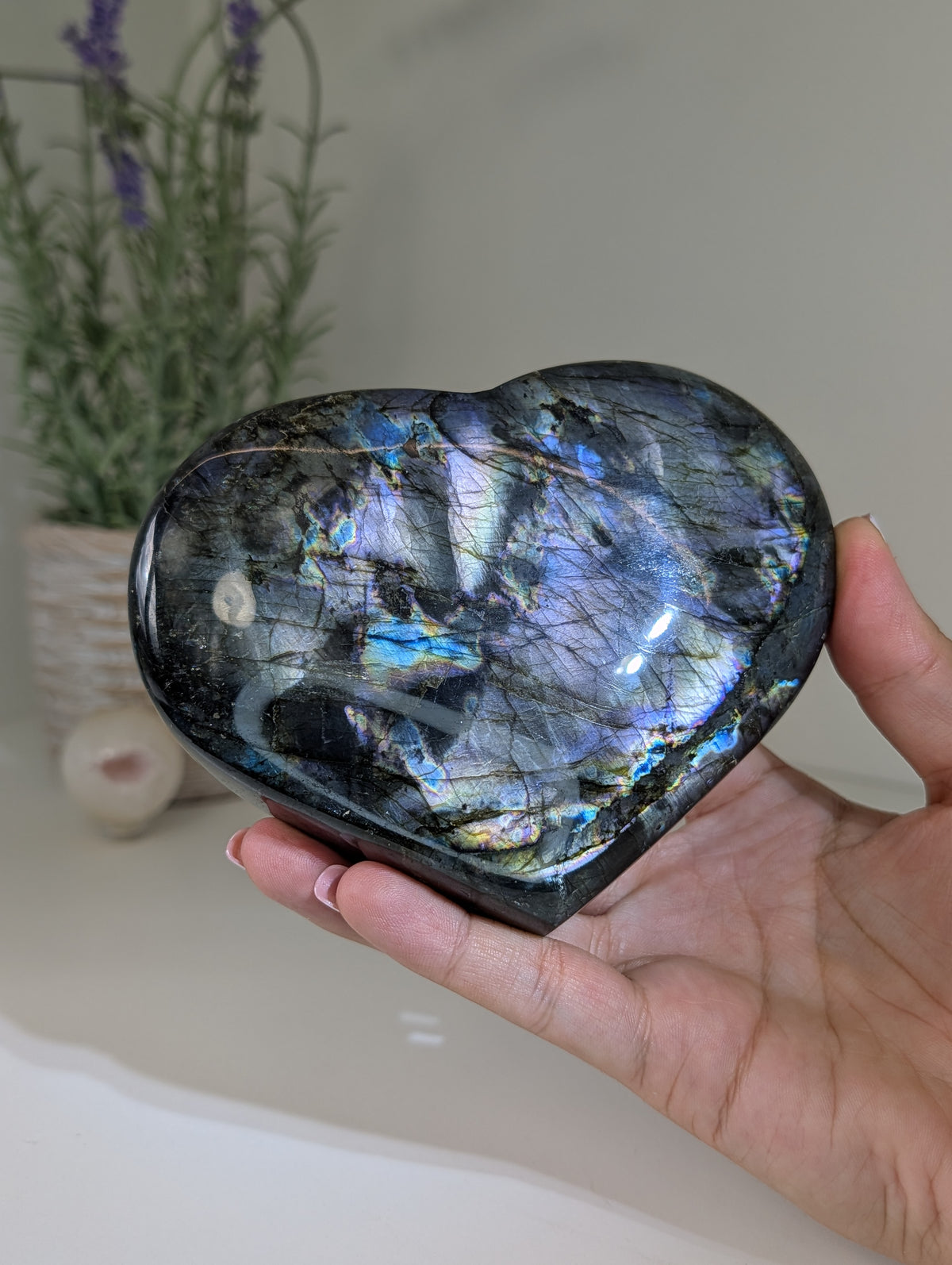 Madagascan Labradorite Heart on Custom Stand - Statement Piece