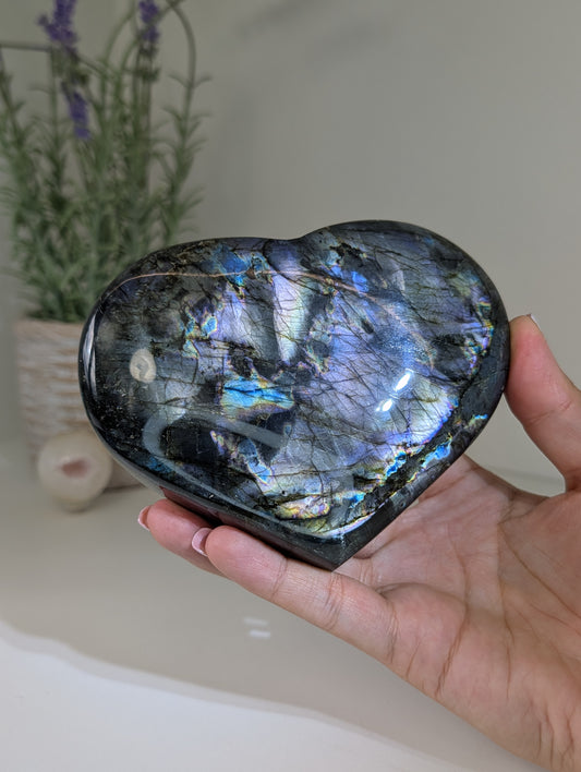 Madagascan Labradorite Heart on Custom Stand - Statement Piece