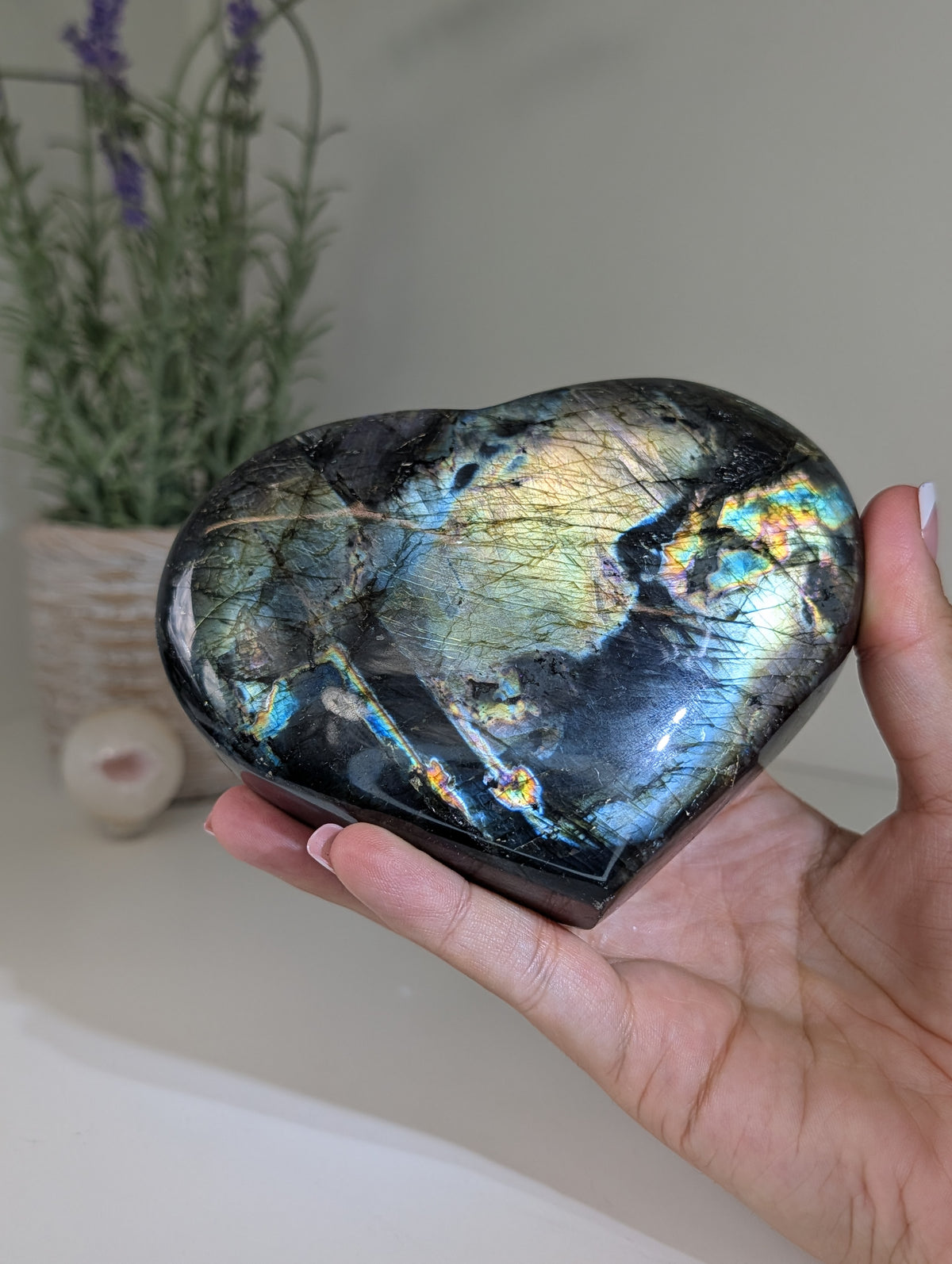Madagascan Labradorite Heart on Custom Stand - Statement Piece
