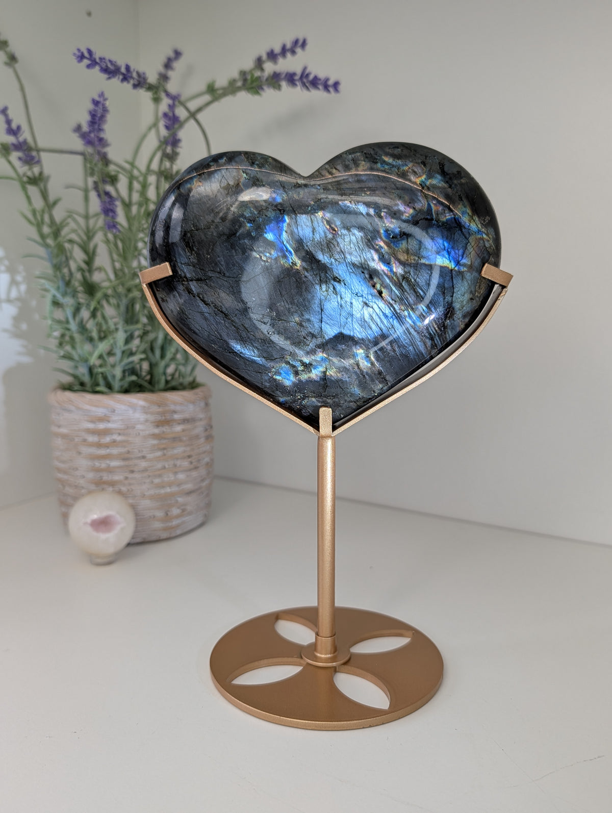 Madagascan Labradorite Heart on Custom Stand - Statement Piece