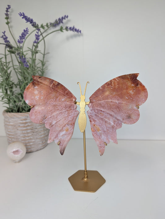 Indonesian Carnelian Butterfly Wings on Custom Gold Stand