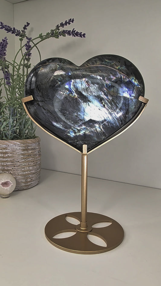 Madagascan Labradorite Heart on Custom Stand - Statement Piece