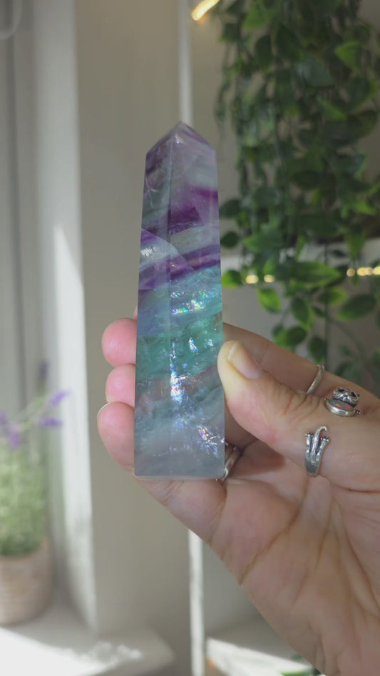 Flashy Rainbow Fluorite Tower - H