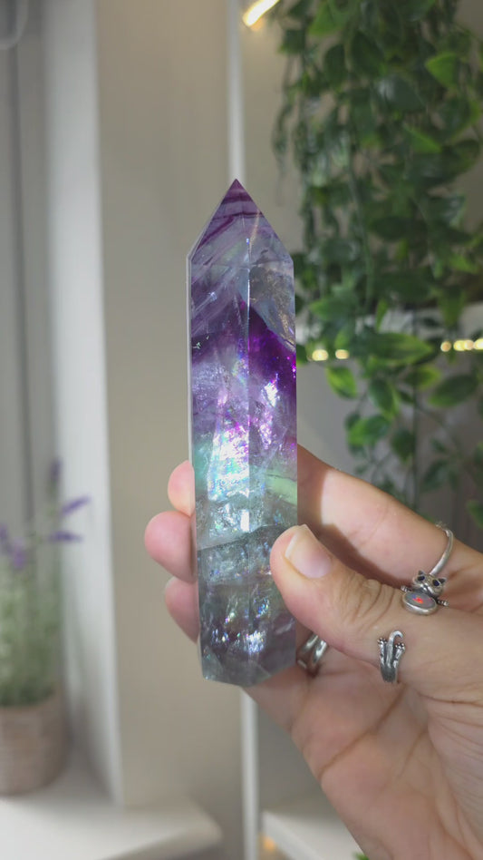 Flashy Rainbow Fluorite Tower - G