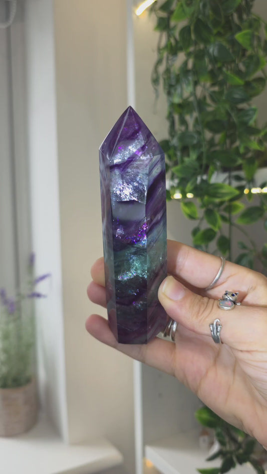 Flashy Rainbow Fluorite Tower - A