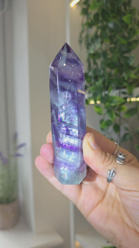 Flashy Rainbow Fluorite Tower - J